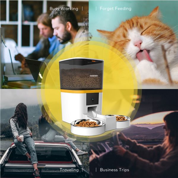 Akıllı Kedi Köpek Otomatik Mama Kabı , Tuya App-Wifi Uzaktan Kontrol, Sesle Çağırma, Ayarlanabilir Kamera, 6Lt hazne, Metal Kase