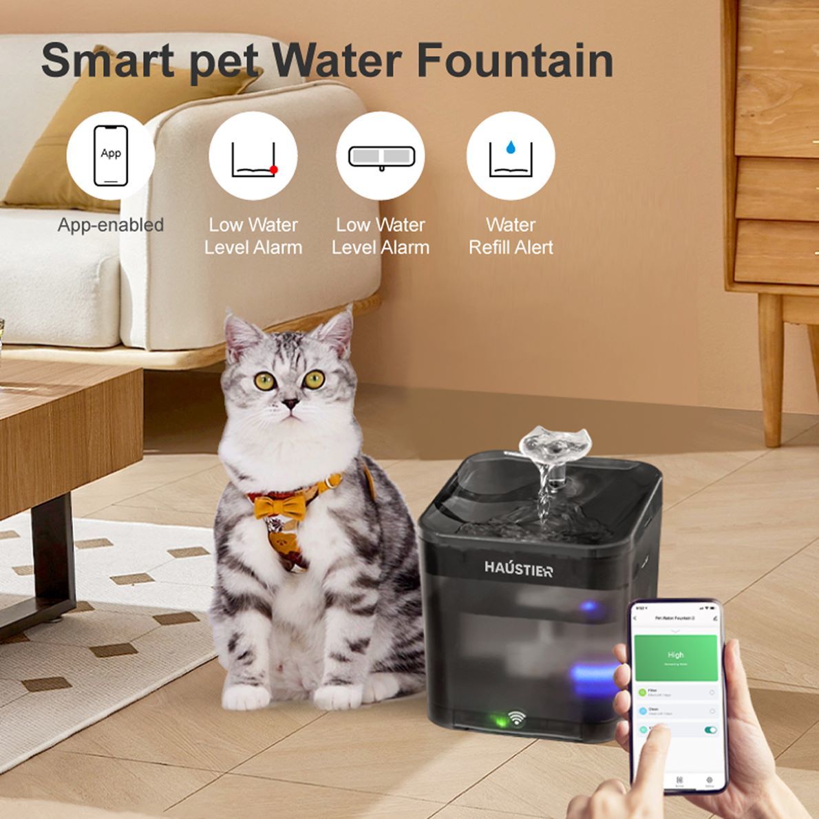 Akıllı Kedi Köpek Su Sebili Su Şelalesi Su Pınarı UV Su Filtrelemeli - Smart Wifi - Tuya App