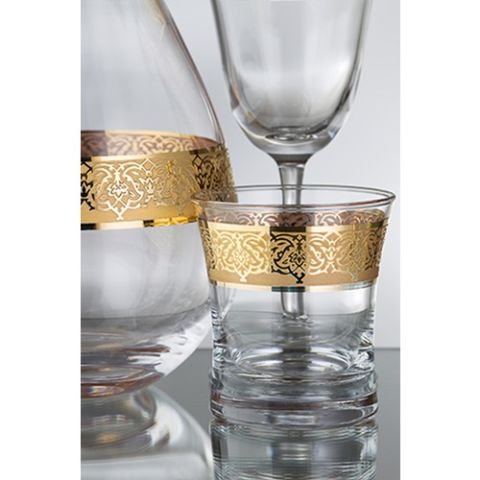 Kcd Gülistan Altın Kesme El Dekor Yaldızlı 6 Adet Desenli Su Bardağı Takımı