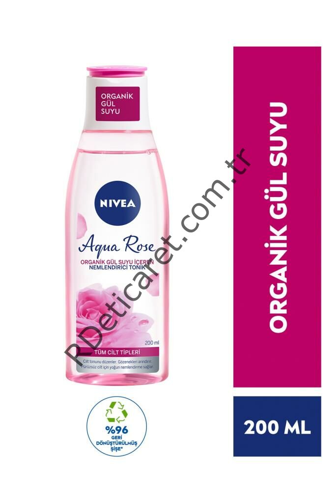 Nivea Aqua Rose Organik Gül Suyu İçeren Nemlendirici Tonik 200ml,Tüm Cilt Tipleri,24 Saat Yüz Nemlendirici