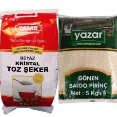 Yazar Kristal Toz Şeker (Kraft Ambalaj) 5 Kg + Baldo Pirinç (Gönen) 5 Kg