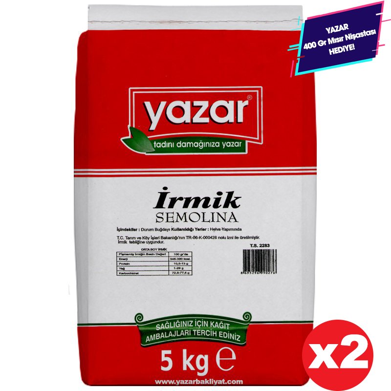 Yazar İrmik 5 Kg x 2 Paket