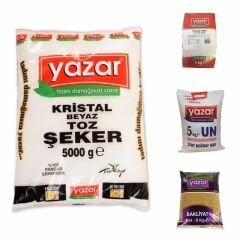 Yazar Kuru Gıda Seti 5KG Yulaf Unu+5KG Pilavlık Bulgur+5KG Çok Amaçlı Un+5KG Toz Şeker=20