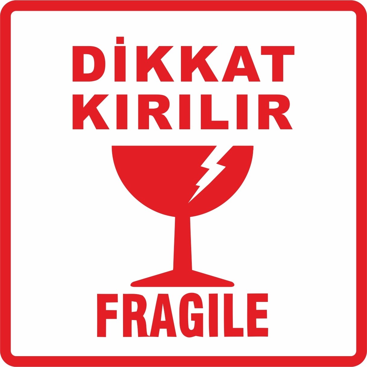 Dikkat Kırılır Etiketi (Beyaz) 1 Paket 500 Adet Etiket 10Cmx10Cm