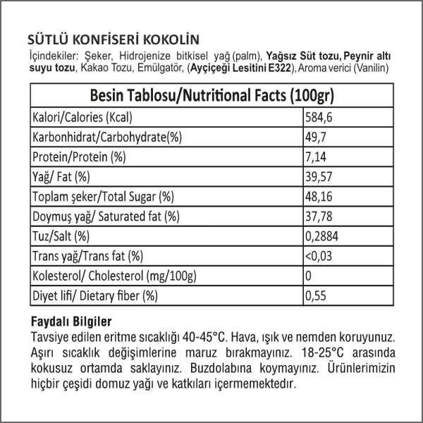 Cocomeks Konfiseri Çikolata Sütlü 1 KG