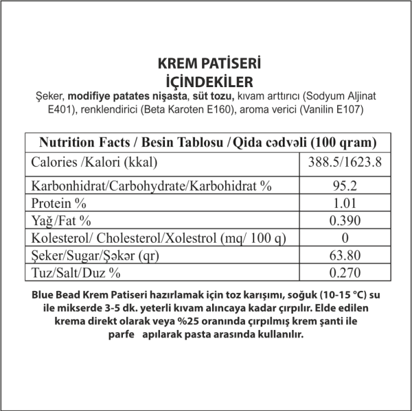 Blue Bead Krem Patiseri 1 KG