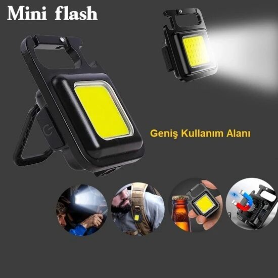 Mini 30 Ledli Mıknatıslı Anahtarlık Flash Kamp Lambası Askılı Kapak Açacaklı Şarjlı Fener