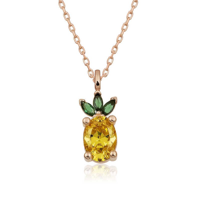 Gümüş Rose Ananas Figür Meyve Kolye