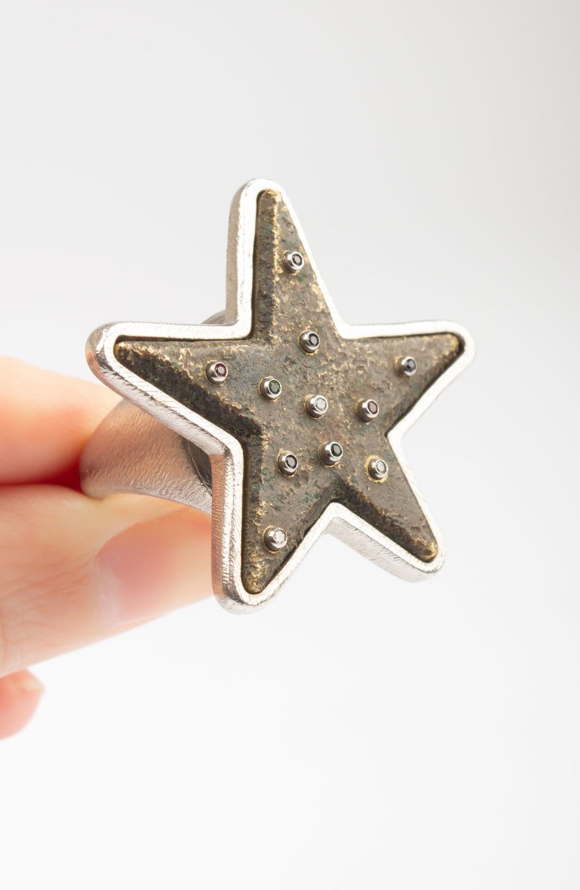 Multi Precious Stones Star Ring