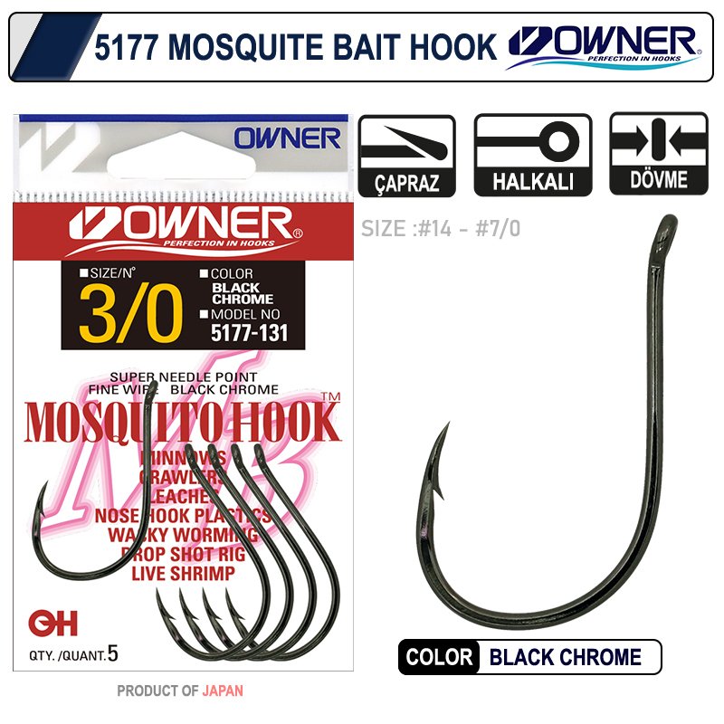 Owner 5177 Mosquito Hook Black Chrome Sinek İğne