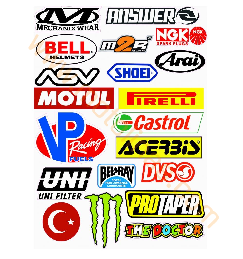 MOTORSİKLET MARKA STİCKER A4 BOYU 20 PARÇA SET AKSEUSAR LNS03