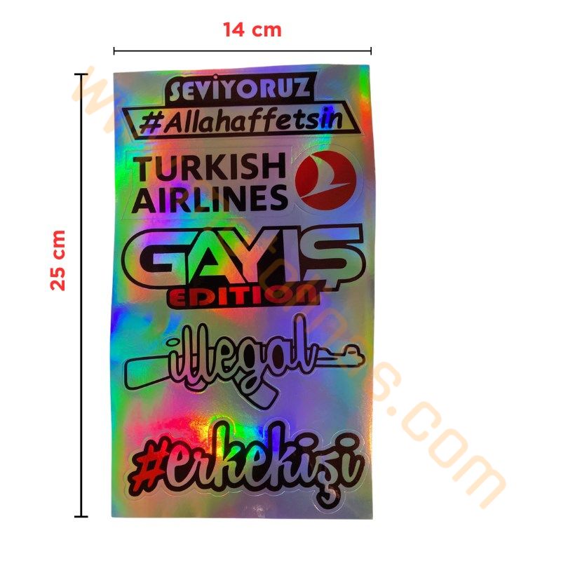 HOLOGRAM STİCKER KARIŞIK M-1 15x25cm - 5 PARÇA SET