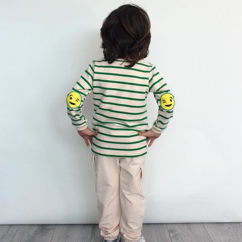 Çizgili Nakışlı Çocuk Sweatshirt & Kargo Jogger Pantolon Yeşil - 2 Yaş