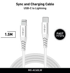 Minix MX-AC60LW Type-C to Lightning 1.5M Kablo Beyaz