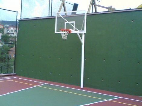 Basketbol  Potası Tek Direk Boru 15 mm Cam (Ak) Panya 105x180 cm