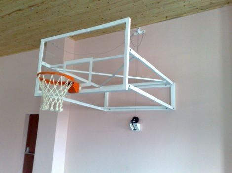 Basketbol Potası Duvara Montaj Yükseklik Ayarlı Katlanabilir Mekanik 10 mm Cam (Ak)  Panya 105 x 180 cm