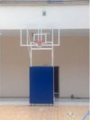 Basketbol Potası 4 Direk Tekerlekli, Ağırlıklı, Seyyar  10 mm Cam (Ak) Panya 105x180