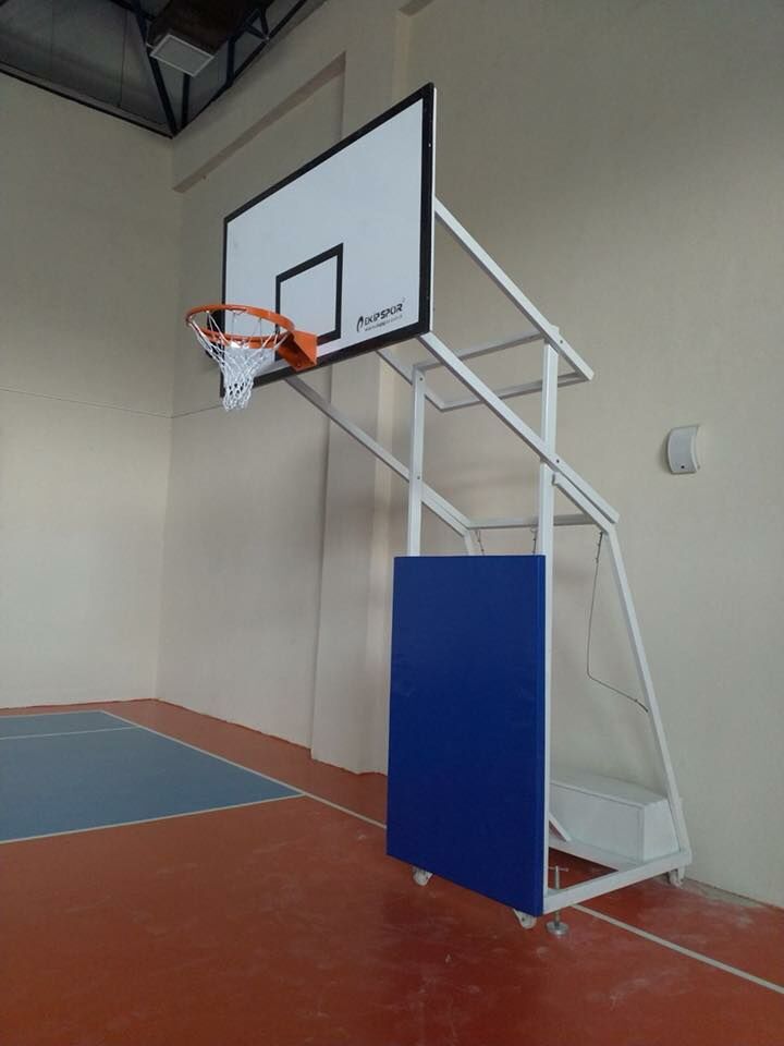 Basketbol Potası 4 Direk Tekerlekli,Ağırlıklı,Seyyar Fiber Panya 105 x 180 cm  Ön Tarafı Çarpmalara  Karşı Koruyuculu
