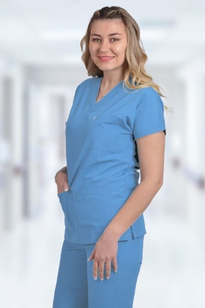 Terycoton Kadın Açık Mavi Doktor Hemşire Forması