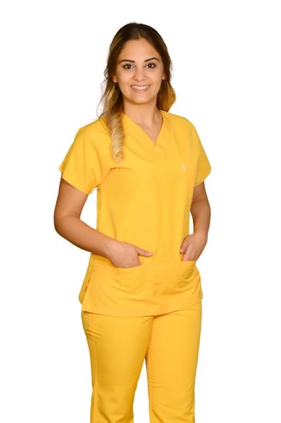 Kadın Sarı Alpaka Doktor Hemşire Forması