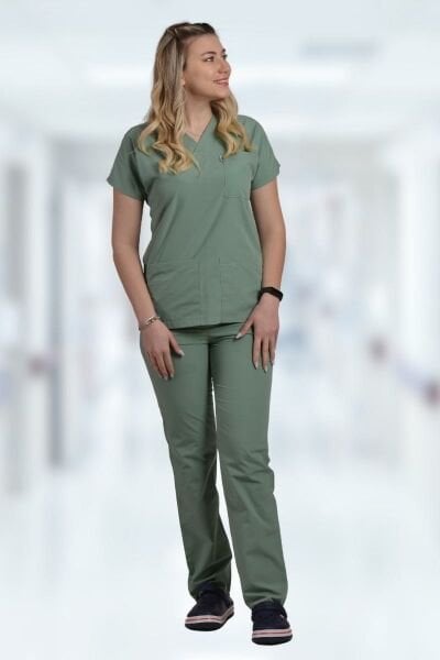 Terycoton Kadın Küf Yeşili Doktor Hemşire Forması