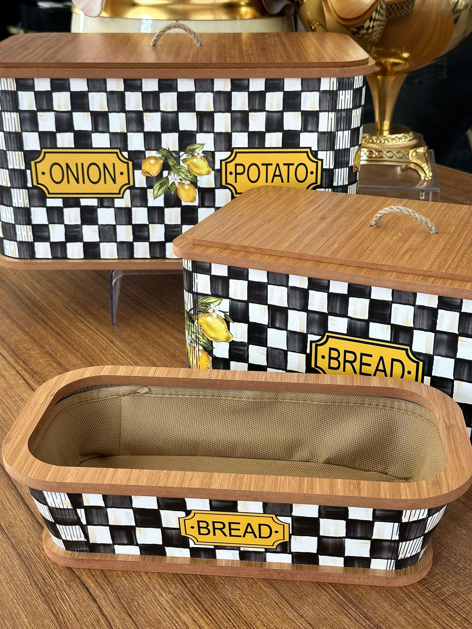 Linda 3'Lü Ahşap Ekmeklik Patates & Soğan Saklama Kabı