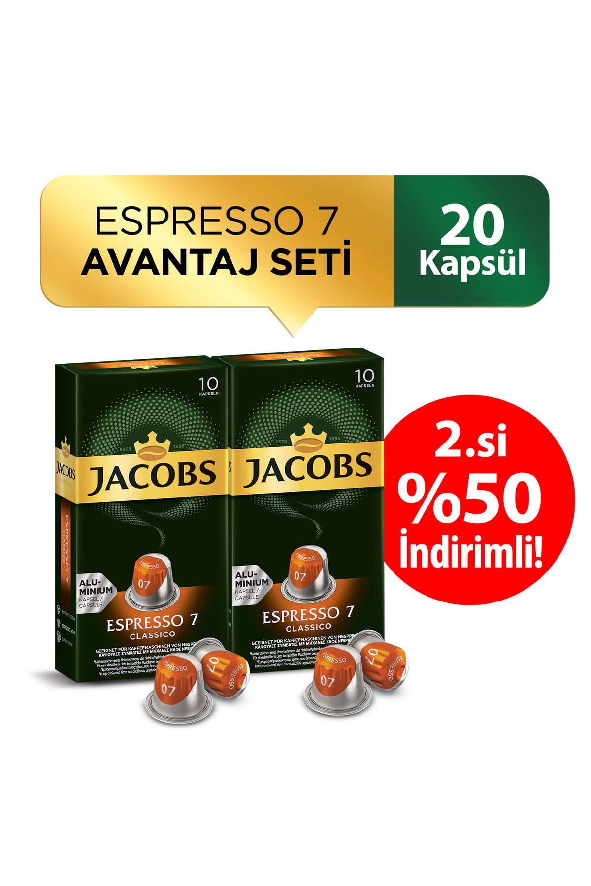Jacobs Espresso 7 Classico Alüminyum Kapsül Kahve 2 Adet 2.%50 İndirimli !