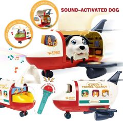 Ses kontrollü, İnteraktif Yürüyen Havlayan Sevimli Köpek , Gerçek Mikrofon ve  Işıklı-Müzikli Uçağı, Aksesuarlarıyla