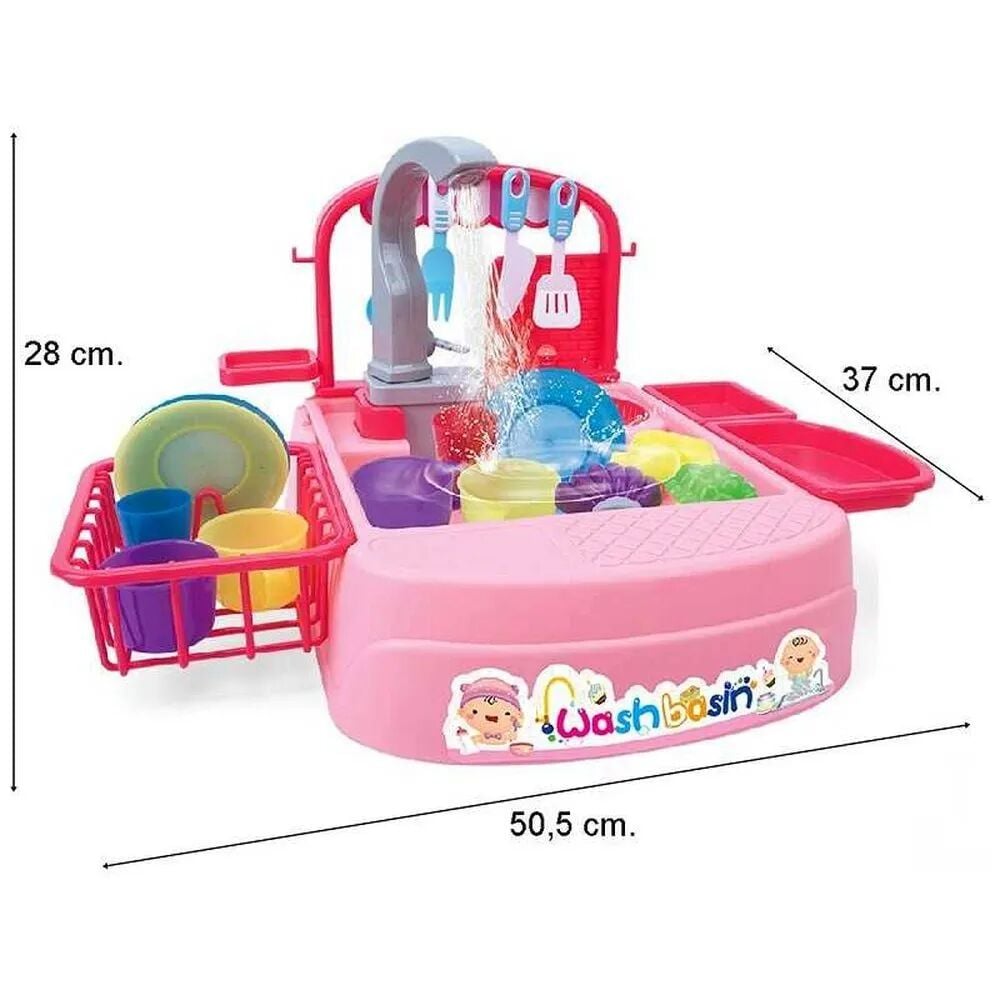 GALTOYS Oyuncak Bulaşık Yıkama Seti - Modern Çeşmeli Lavabo Oyun Seti Pembe