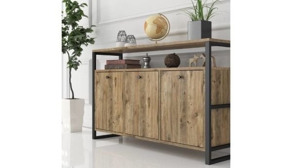 Teşhir Sorte Raflı 3 Kapaklı Konsol