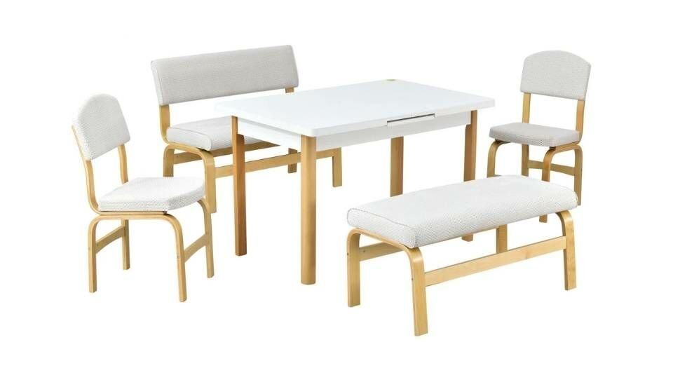 Fırat Masa Peri Banklı Mutfak Masası Takımı - 80x120 cm Beyaz - Naturel - Beyaz