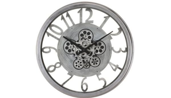 Çarklı Saat Çap 55 3 Gümüş Eskitme Duvar Saati