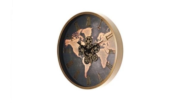 Çarklı Saat Çap 60 Dünya 3 Altın Eskitme Duvar Saati
