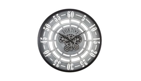 Çarklı Saat Çap 60 5 Siyah-Gümüş Eskitme Duvar Saati