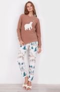 Arnetta Polar Bear Camel Kadın Uzun Kol Pijama Takım AR2161