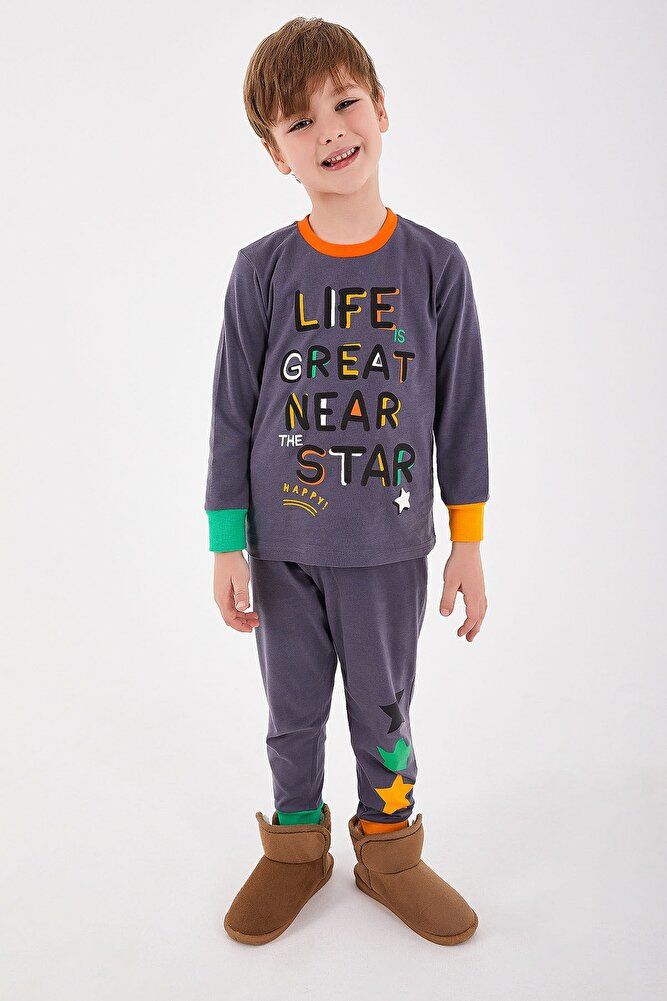 Rolypoly Life Great Near Star Antrasit Erkek Çocuk Uzun Kol Pijama Takım RP2883
