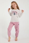 U.S. Polo Assn Lisanslı Classic Bejmelanj Kız Çocuk Uzun Kol Pijama Takım US1214