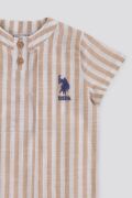 U.S. Polo Assn Natural Weaving Krem Çizgili Bebek Hakim Yaka Tshirt Takım  USB1163