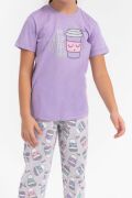 Arnetta Eat Sleep Coffee Repeat Lila Kız Çocuk Pijama Takımı AR1839C