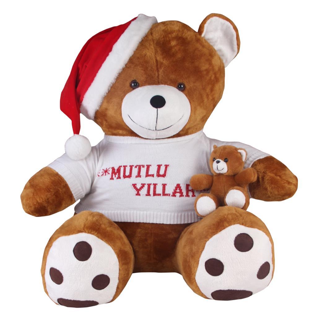 Yavrulu Noel Ayı Kahve Peluş 95 cm