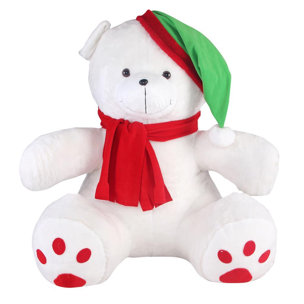 Oturan Noel Ayı Beyaz Peluş 70 cm