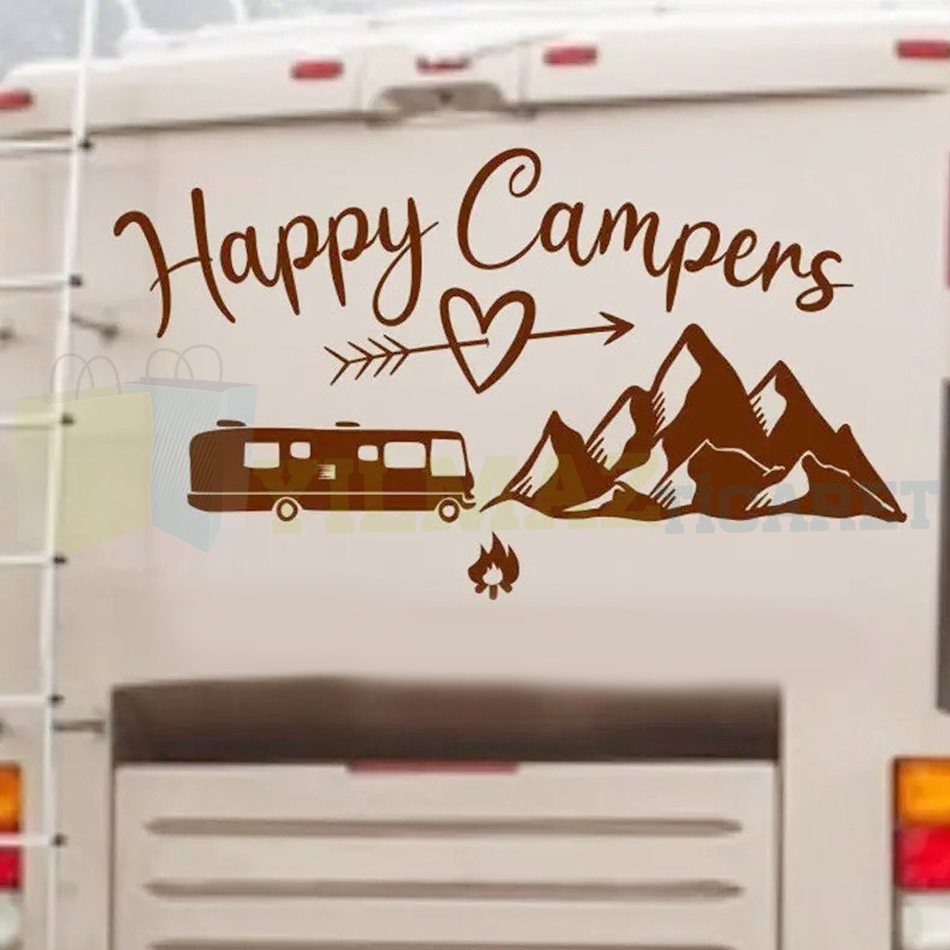 Mutlu Kampçılar Karavan Çekme Dağ Oto Sticker Kamp Yapıştırma