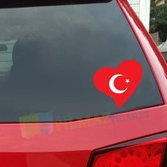 Türk Bayrağı Kalp Ön Arka Cam Oto Sticker Etiket Çıkartma 1 Adet