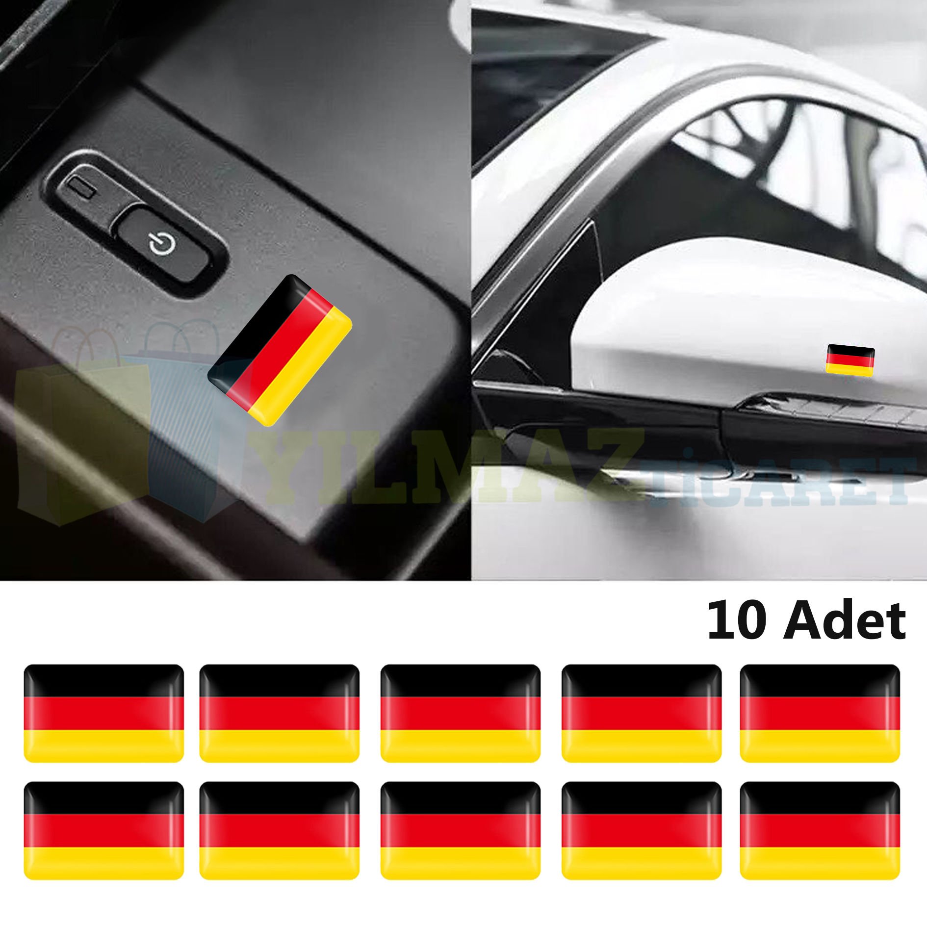 Audi Bmw Volkswagen Opel Mercedes Almanya Bayrak Direksiyon Jant Vites Torpido Damla Etiket Silikon Oto Sticker