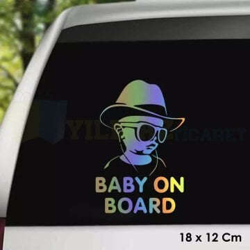 Arabada Bebek Var Baby On Board Hologram Oto Sticker Cam Araba Yapıştırma Çıkartma Etiket 18 X 12 Cm