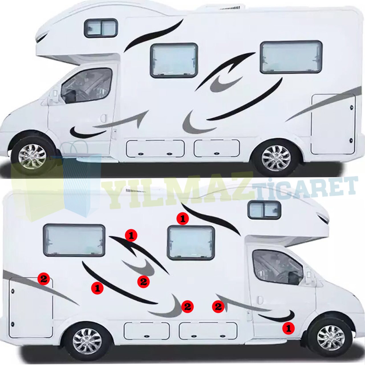 Kamp Karavan Çekme Yan Şerit Oto Sticker Yapıştırma 1 Çift