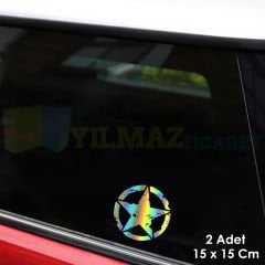 4x4 Off Road Askeri Yıldız Hologram Motosiklet Araba Oto Sticker Renkli Etiket 15 x 15 Cm 2 Adet