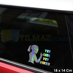 Evet Motorcu Kız Hologram Motosiklet Oto Sticker Etiket Araba Yapıştırma Etiket Çıkartma 18 x 14 Cm