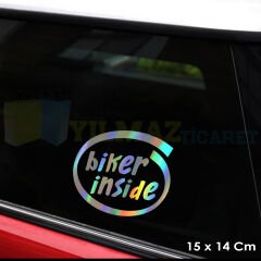 Biker İnside Motosiklet Hologram Oto Sticker Etiket Araba Renkli Çıkartma Yapıştırma 15 x 14 Cm