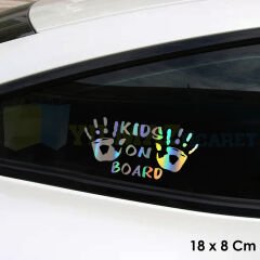 Baby On Board Arabada Bebek Var El İzi Hologram Oto Sticker Araba Renkli Etiket Çıkartma 18 x 8 Cm